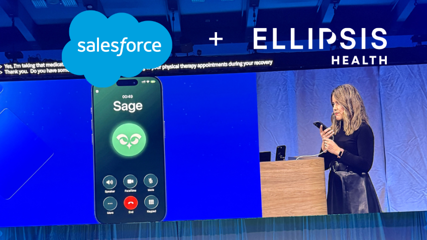 Sage demo on stage at during the Salesforce Health Cloud keynote at Dreamforce 2025